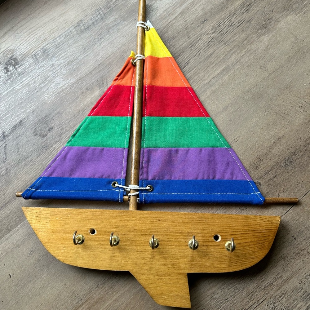 Colorful Wooden Sailboat Wall Hooks